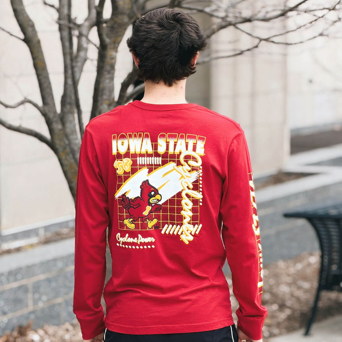 Champion® Walking Cy Cardinal Long Sleeve T-Shirt back